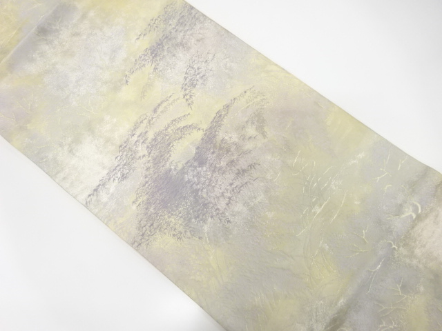 JAPANESE KIMONO / ANTIQUE FUKURO OBI / SILK / WOVEN TREE & BAMBOO GRASS